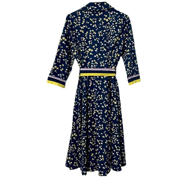 Boden Riviera Button Front Belted Shirt Dress Navy Blue Floral Size 10L - Picture 6 of 9